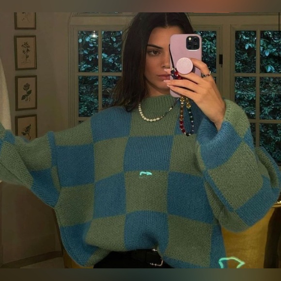 STINE GOYA Adonis Green Checkered Sweater - Picture 2 of 5